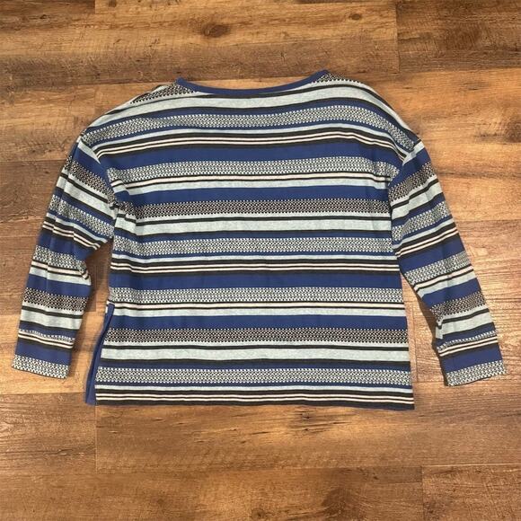 Talbots XL Blue Striped Pullover Sweater Long Sleeve Buttons Comfort Cozy FLAWS - Picture 2 of 11